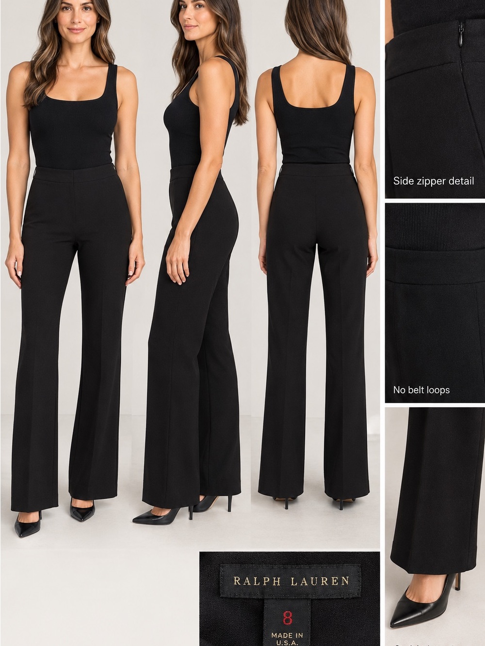 Ralph Lauren Black Wide-Leg High-Rise Trousers